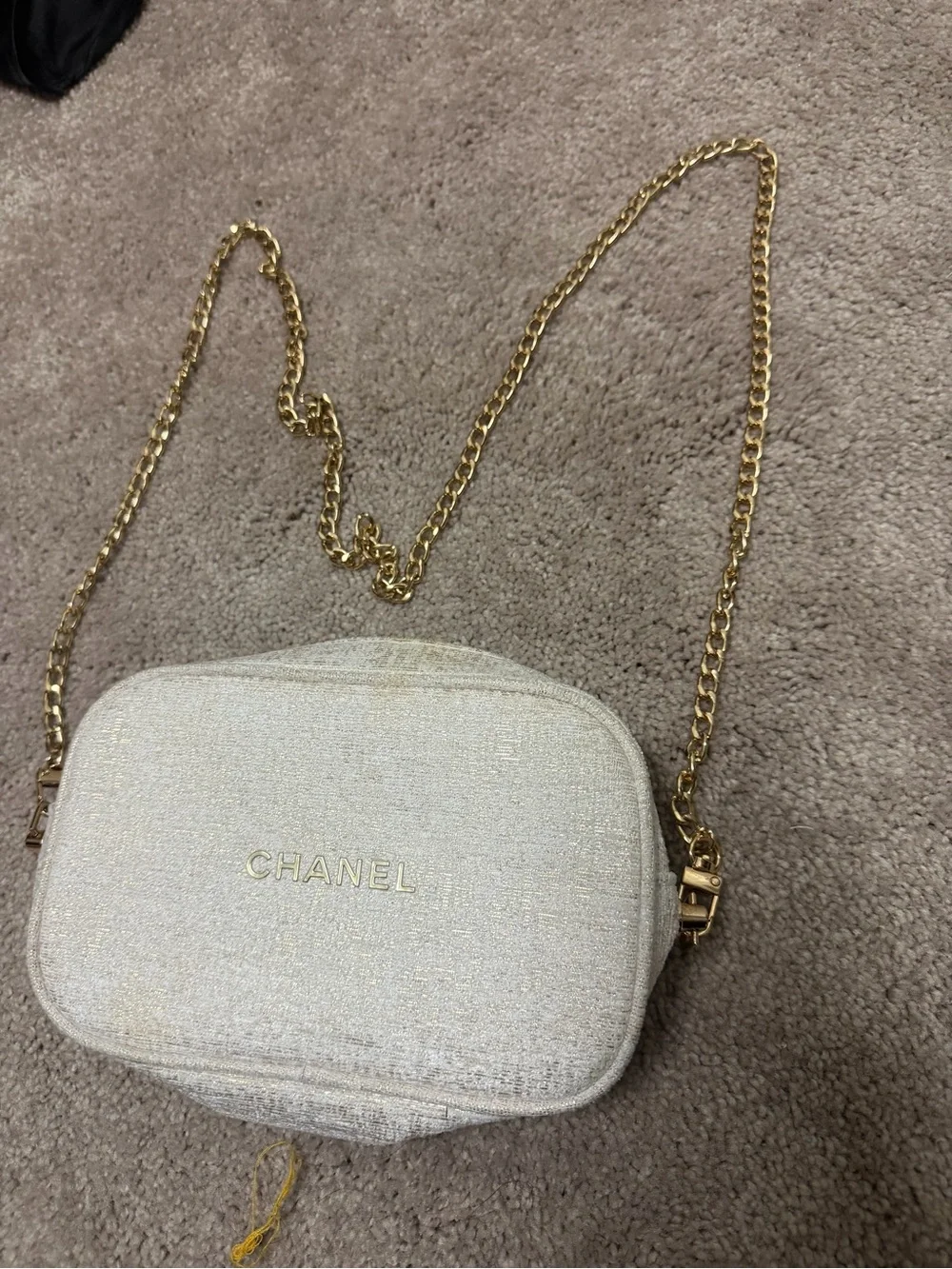 CHANEL makeup cosmetic bag with chain